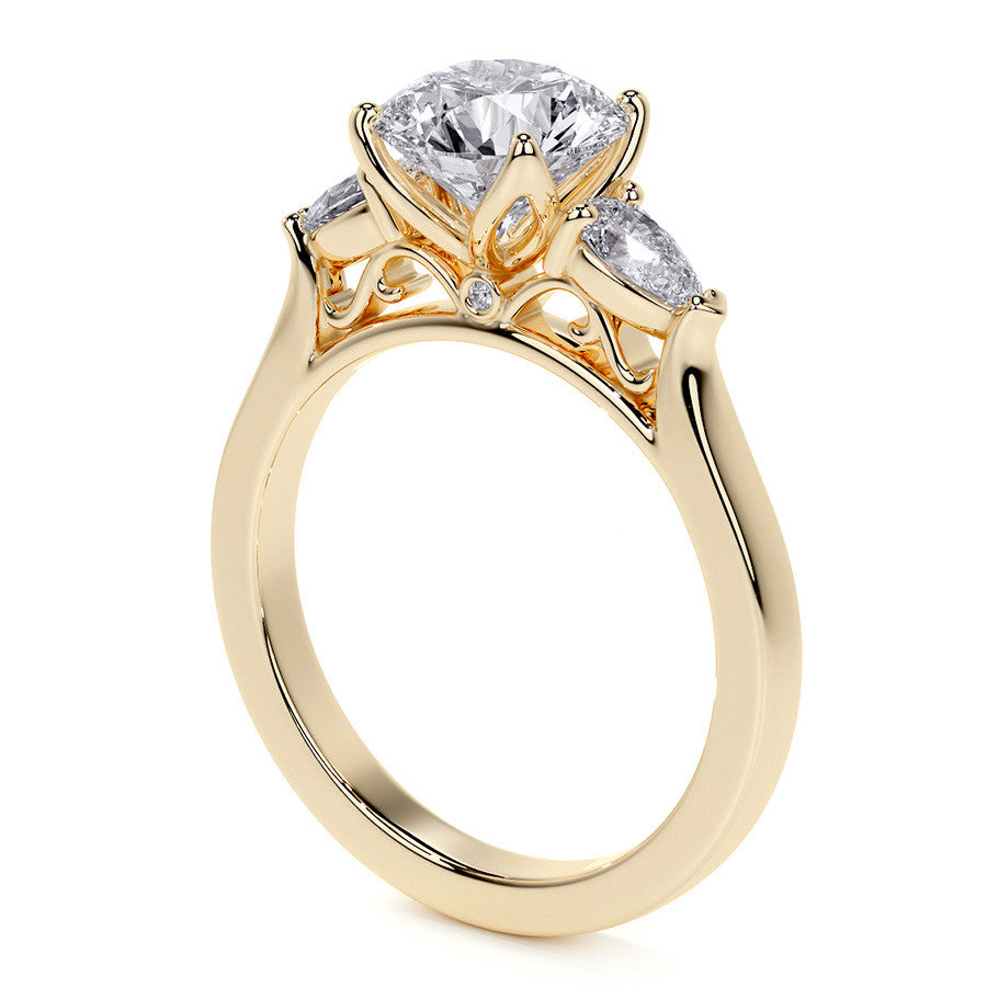 Round and Pear Moissanite 3-Stone Engagement Ring