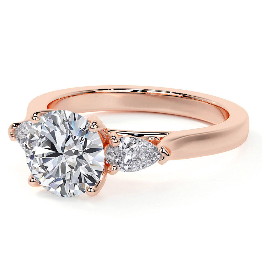 Round and Pear Moissanite 3-Stone Engagement Ring