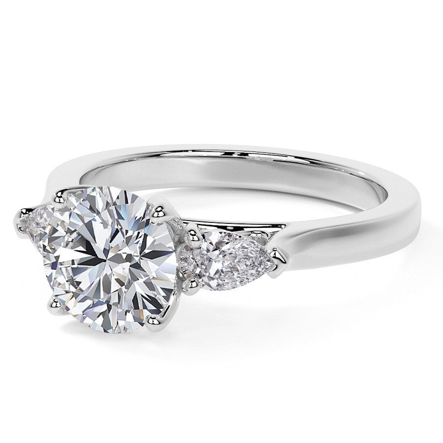 Round and Pear Moissanite 3-Stone Engagement Ring