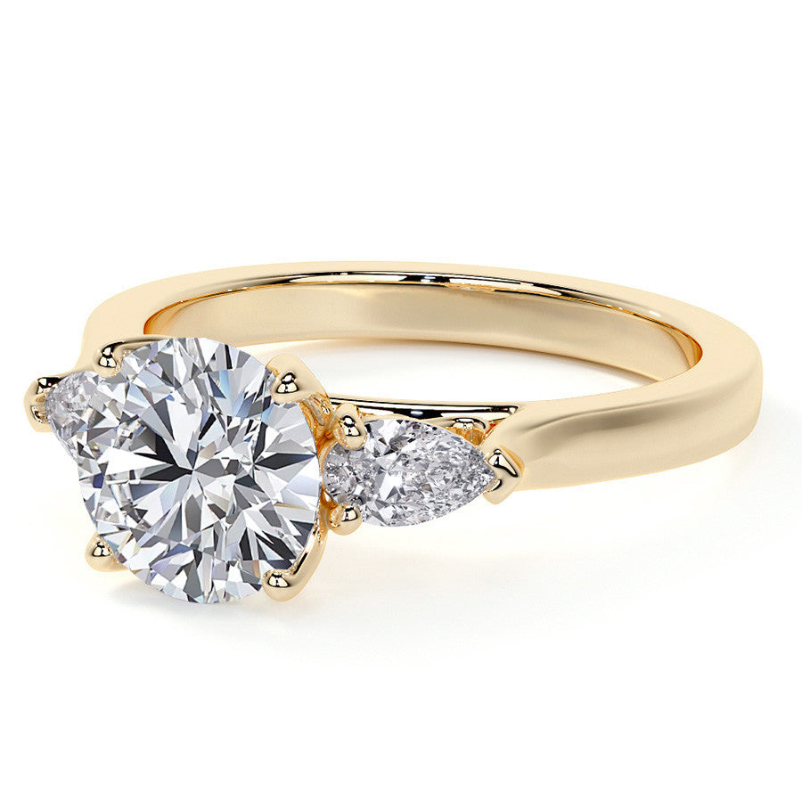 Round and Pear Moissanite 3-Stone Engagement Ring