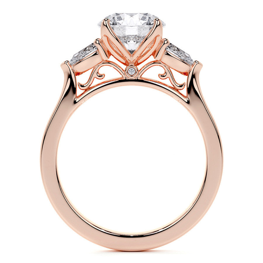 Round and Pear Moissanite 3-Stone Engagement Ring