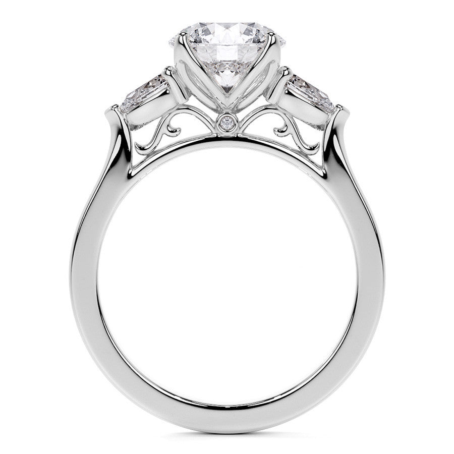 Round and Pear Moissanite 3-Stone Engagement Ring