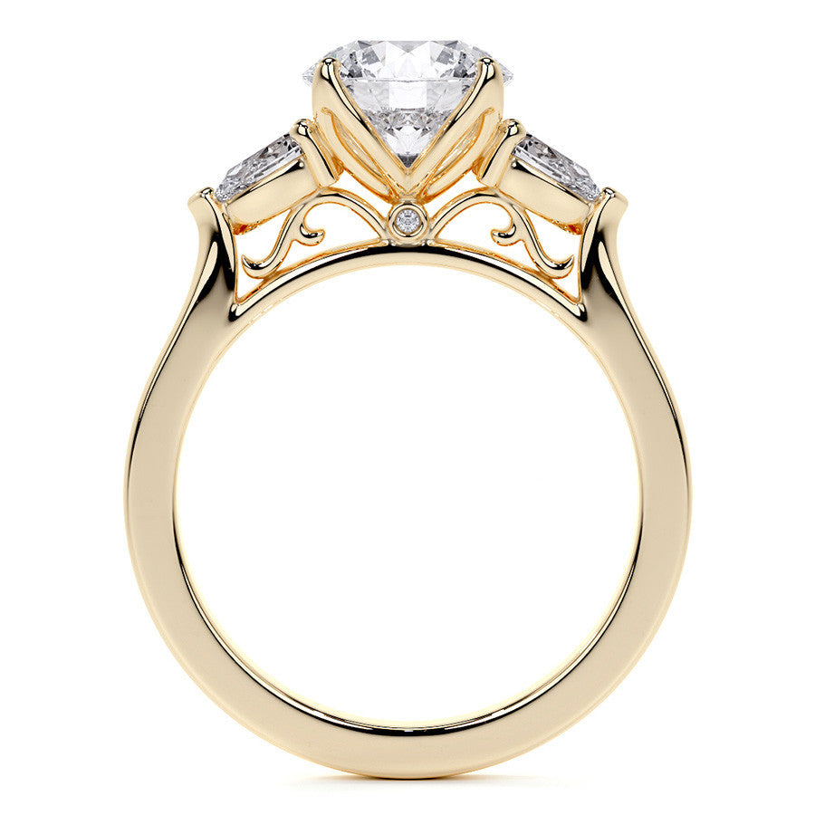 Round and Pear Moissanite 3-Stone Engagement Ring