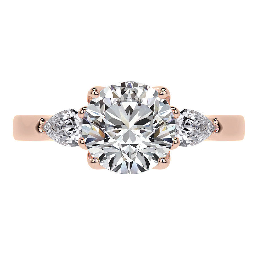 Round and Pear Moissanite 3-Stone Engagement Ring