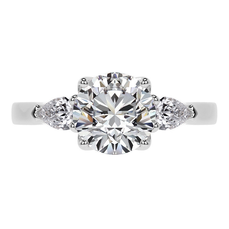 Round and Pear Moissanite 3-Stone Engagement Ring