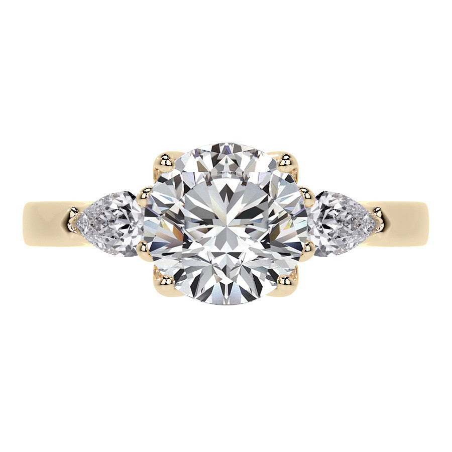 Round and Pear Moissanite 3-Stone Engagement Ring