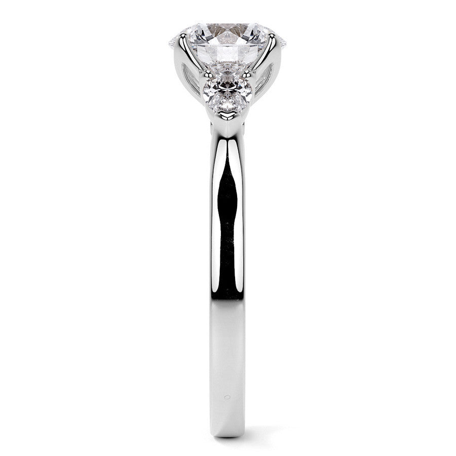 Round and Pear Moissanite 3-Stone Engagement Ring