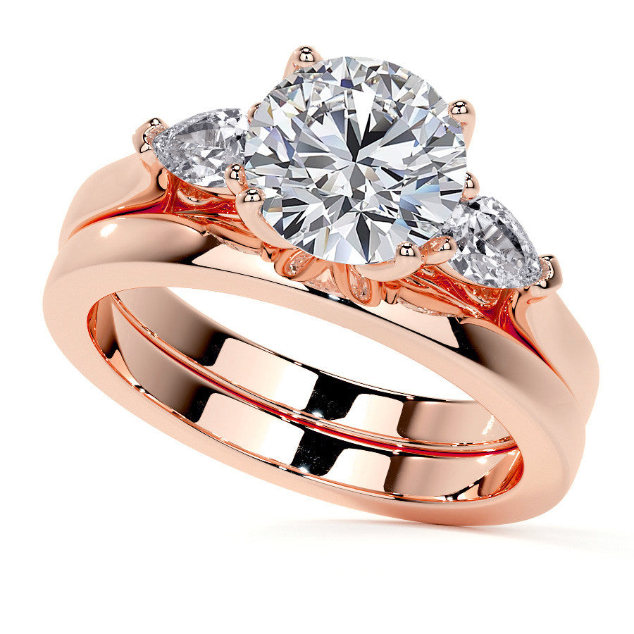 Round and Pear Moissanite 3-Stone Engagement Ring