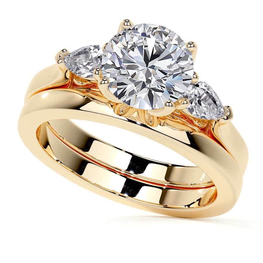 Round and Pear Moissanite 3-Stone Engagement Ring