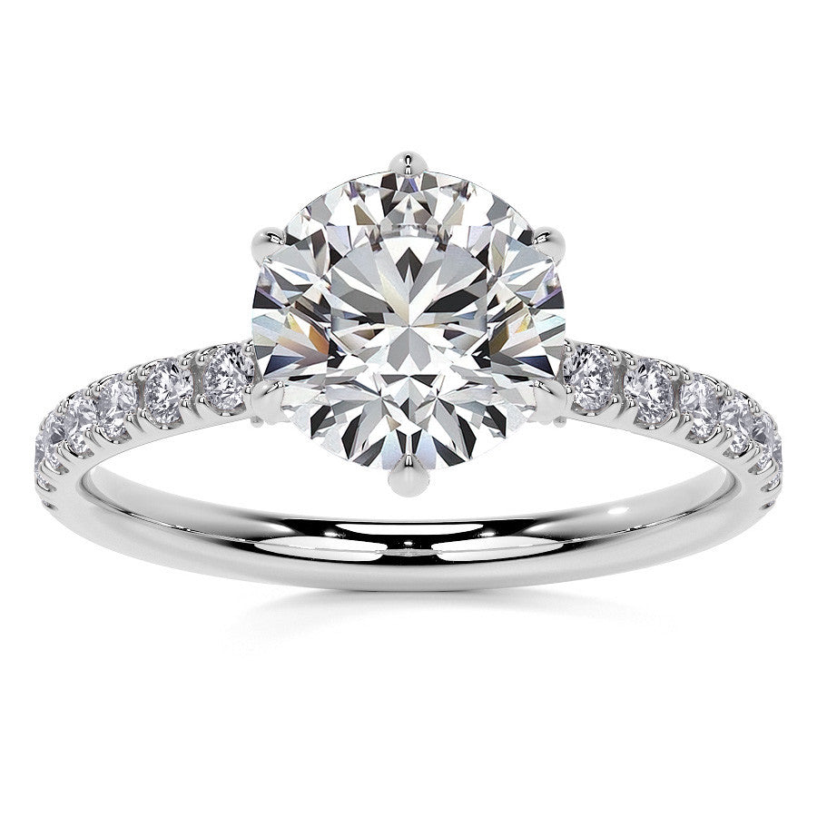 6-Prong Round Cathedral Moissanite Engagement Ring with Hidden
