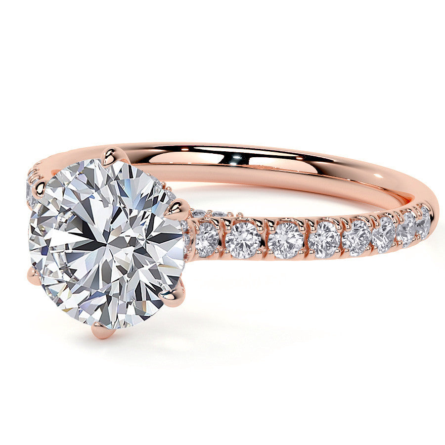 6-Prong Round Cathedral Moissanite Engagement Ring with Hidden