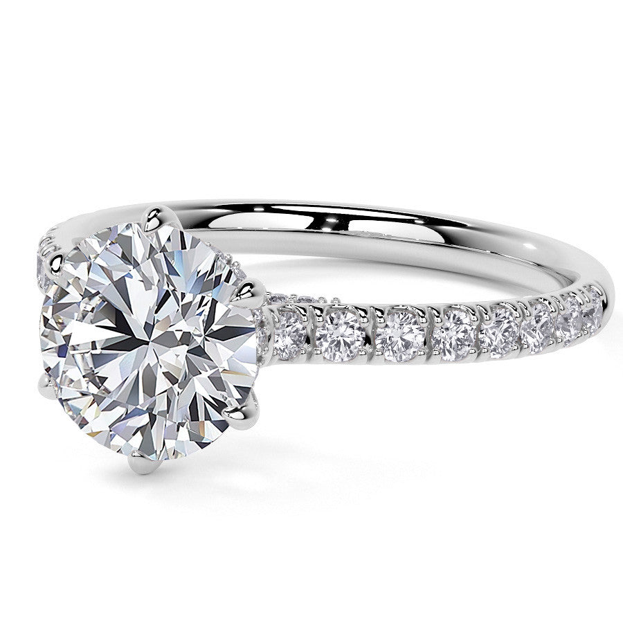 6-Prong Round Cathedral Moissanite Engagement Ring with Hidden