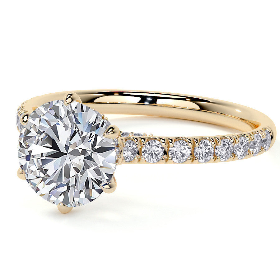 6-Prong Round Cathedral Moissanite Engagement Ring with Hidden