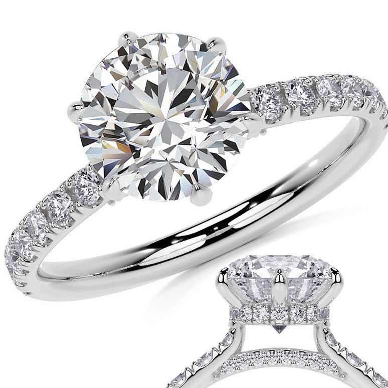 6-Prong Round Cathedral Moissanite Engagement Ring with Hidden