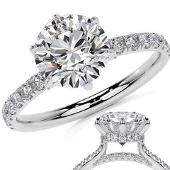 6-Prong Round Cathedral Moissanite Engagement Ring with Hidden