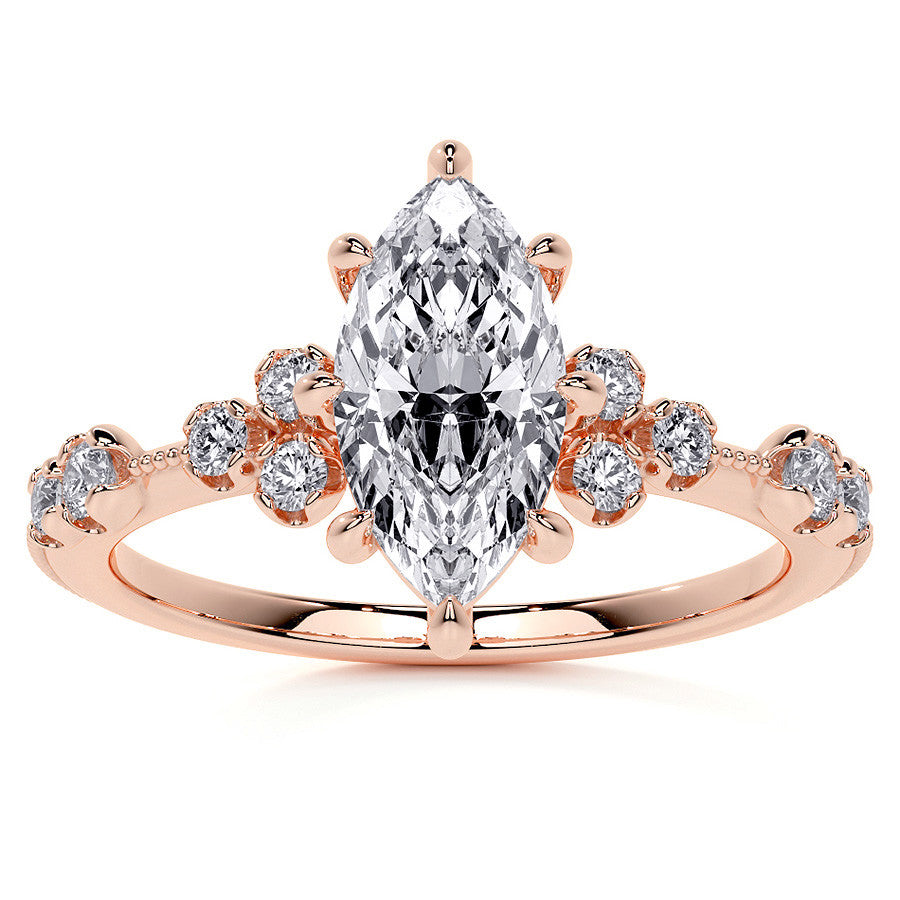 Petite Marquise and Round Brilliant Moissanite Engagement Ring with Milgra