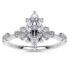 Petite Marquise and Round Brilliant Moissanite Engagement Ring with Milgra