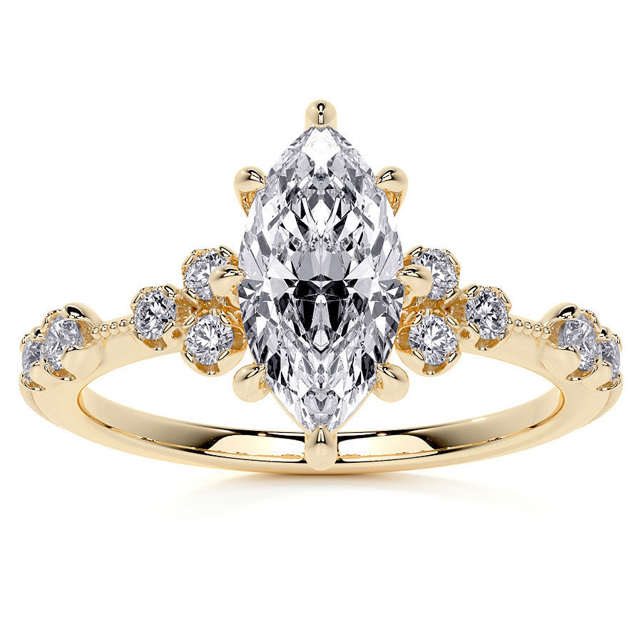 Petite Marquise and Round Brilliant Moissanite Engagement Ring with Milgra