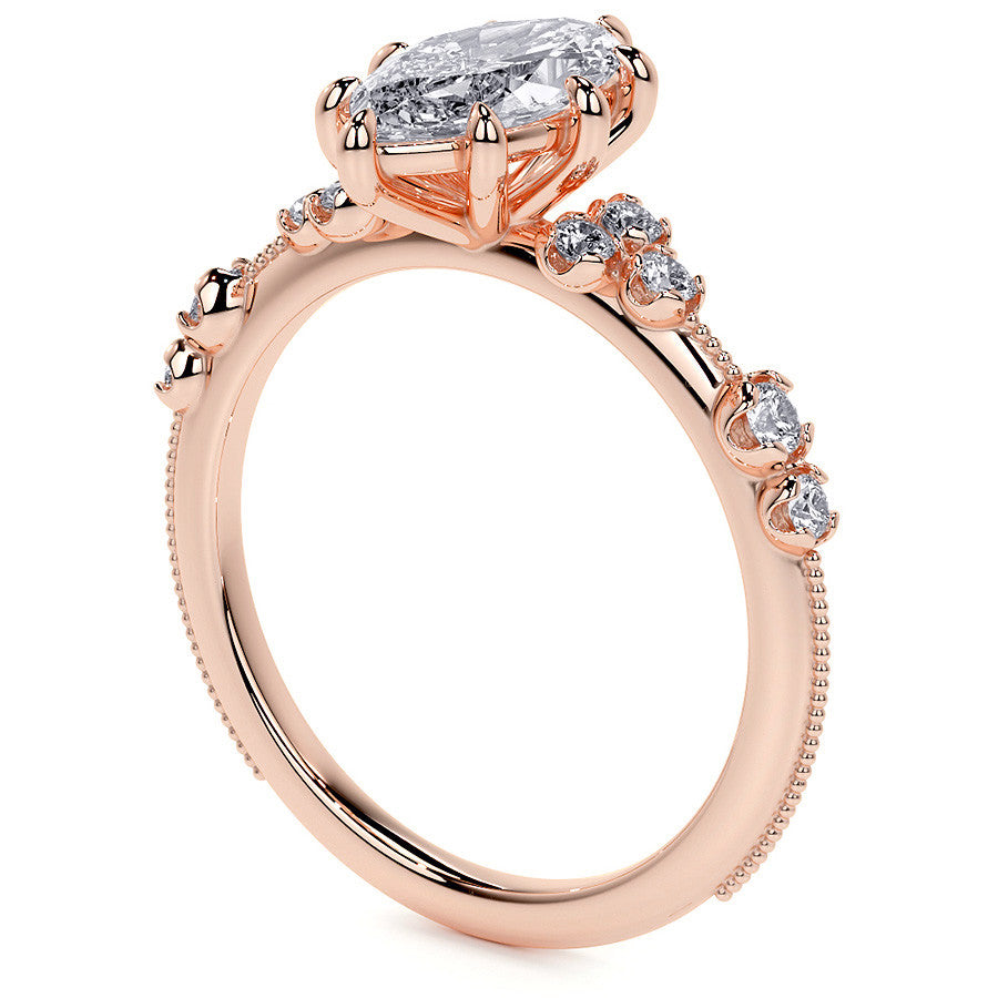 Petite Marquise and Round Brilliant Moissanite Engagement Ring with Milgra