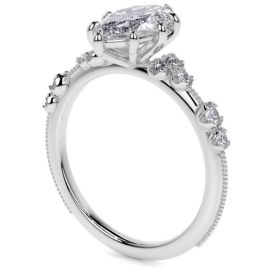 Petite Marquise and Round Brilliant Moissanite Engagement Ring with Milgra