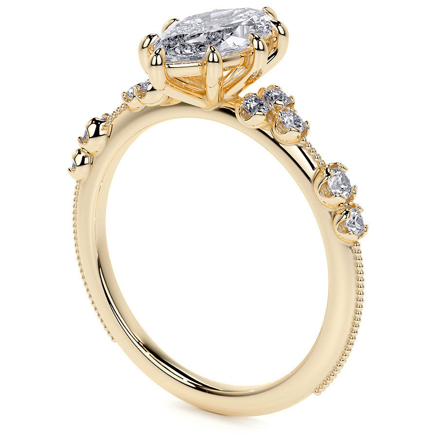 Petite Marquise and Round Brilliant Moissanite Engagement Ring with Milgra