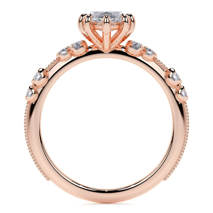 Petite Marquise and Round Brilliant Moissanite Engagement Ring with Milgra