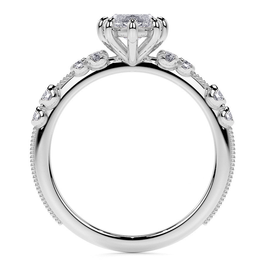 Petite Marquise and Round Brilliant Moissanite Engagement Ring with Milgra