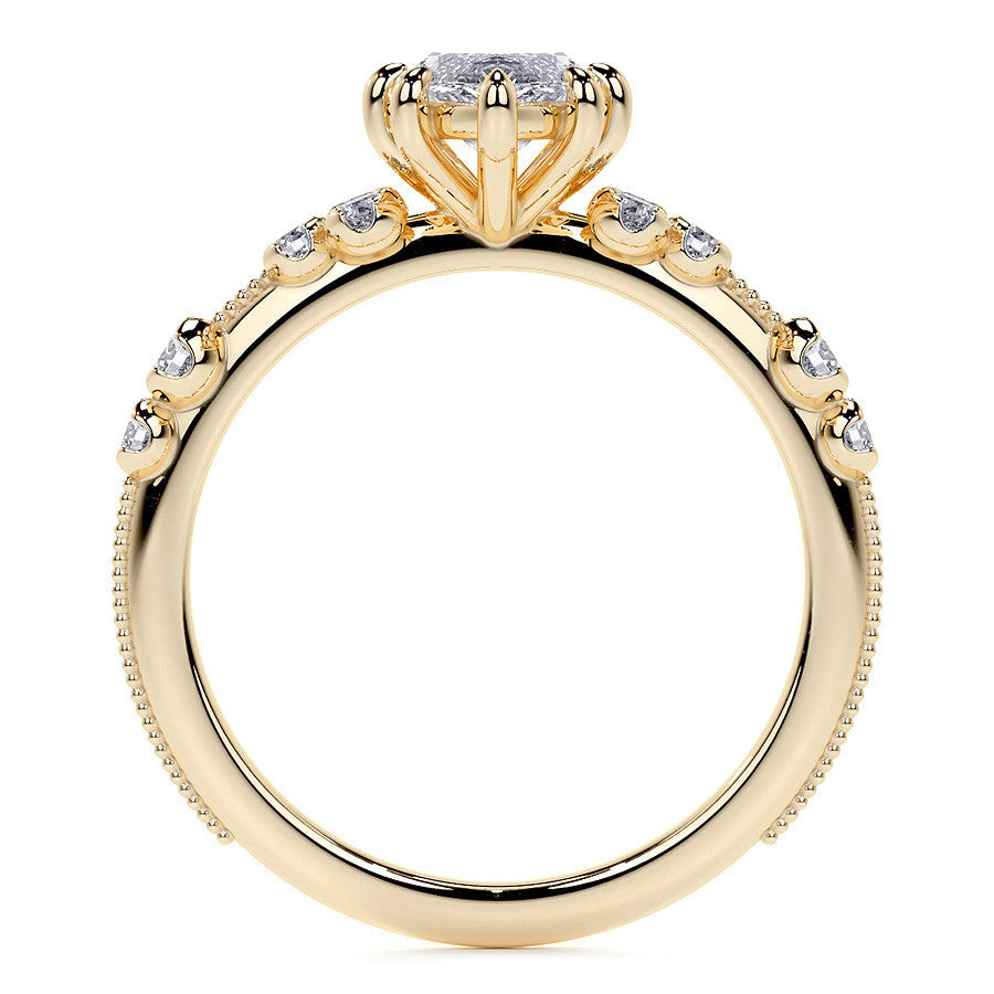 Petite Marquise and Round Brilliant Moissanite Engagement Ring with Milgra
