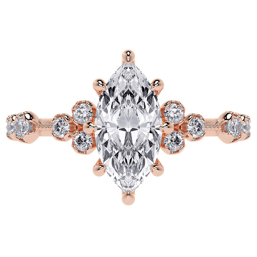 Petite Marquise and Round Brilliant Moissanite Engagement Ring with Milgra
