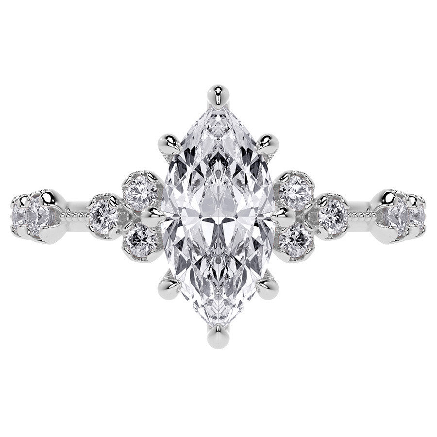 Petite Marquise and Round Brilliant Moissanite Engagement Ring with Milgra