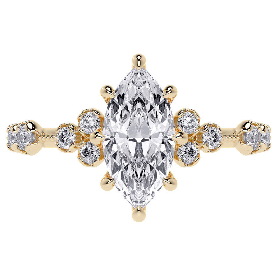 Petite Marquise and Round Brilliant Moissanite Engagement Ring with Milgra
