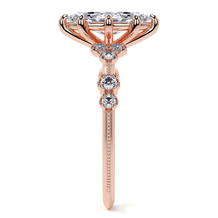 Petite Marquise and Round Brilliant Moissanite Engagement Ring with Milgra