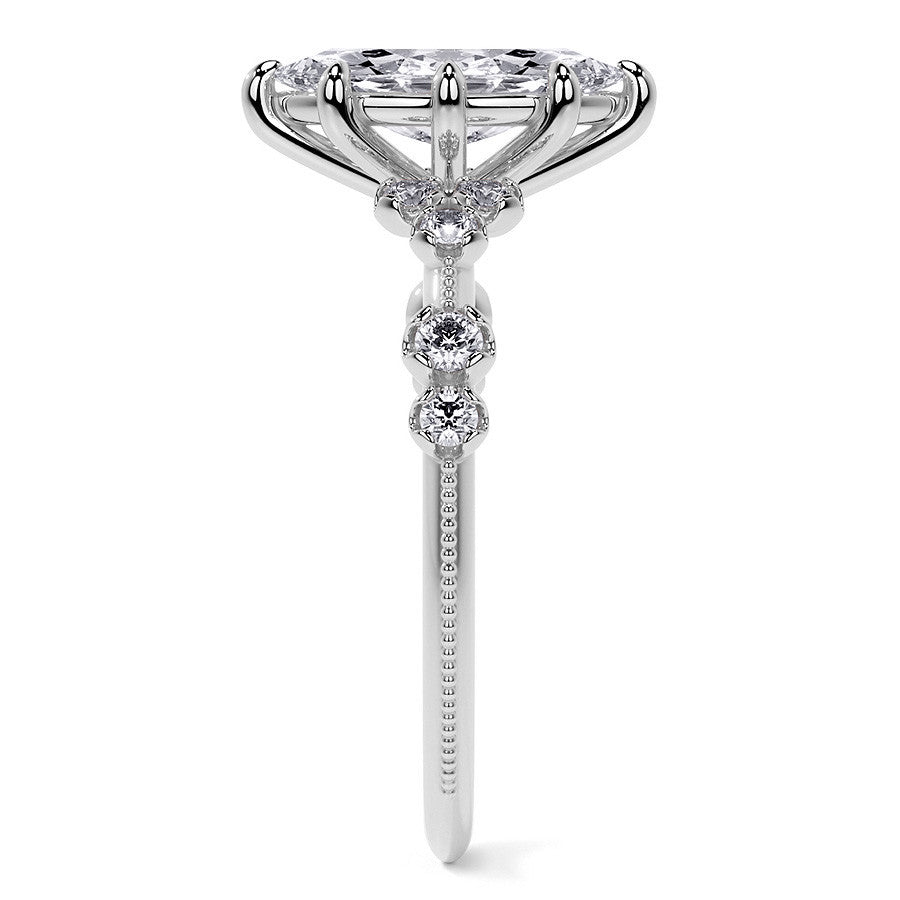 Petite Marquise and Round Brilliant Moissanite Engagement Ring with Milgra