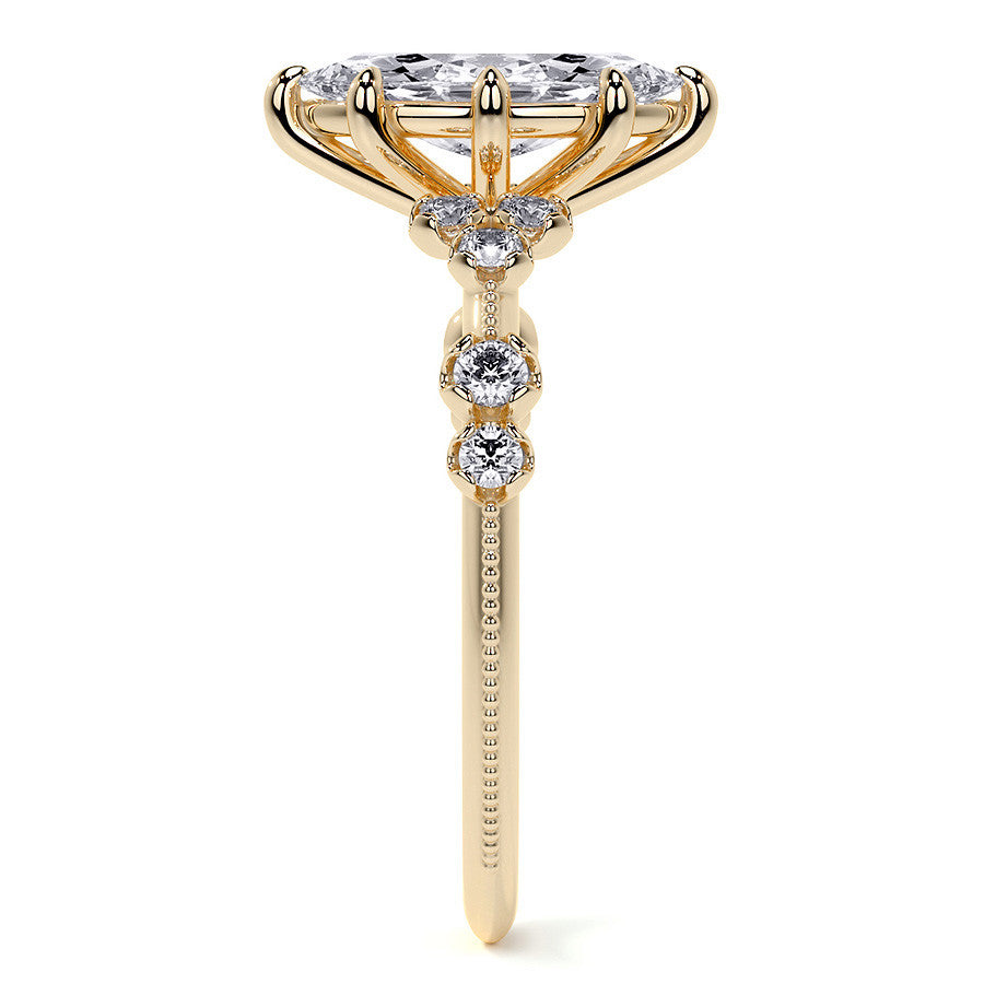 Petite Marquise and Round Brilliant Moissanite Engagement Ring with Milgra