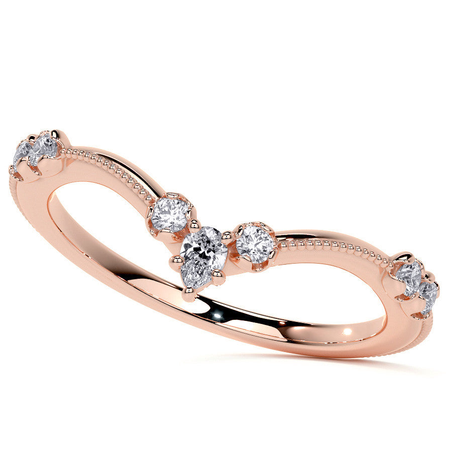 Petite Marquise and Round Brilliant Moissanite Engagement Ring with Milgra
