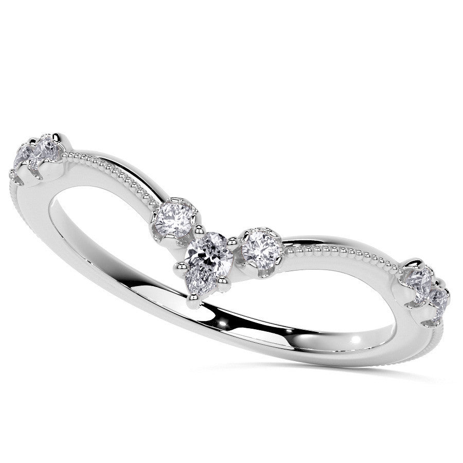 Petite Marquise and Round Brilliant Moissanite Engagement Ring with Milgra