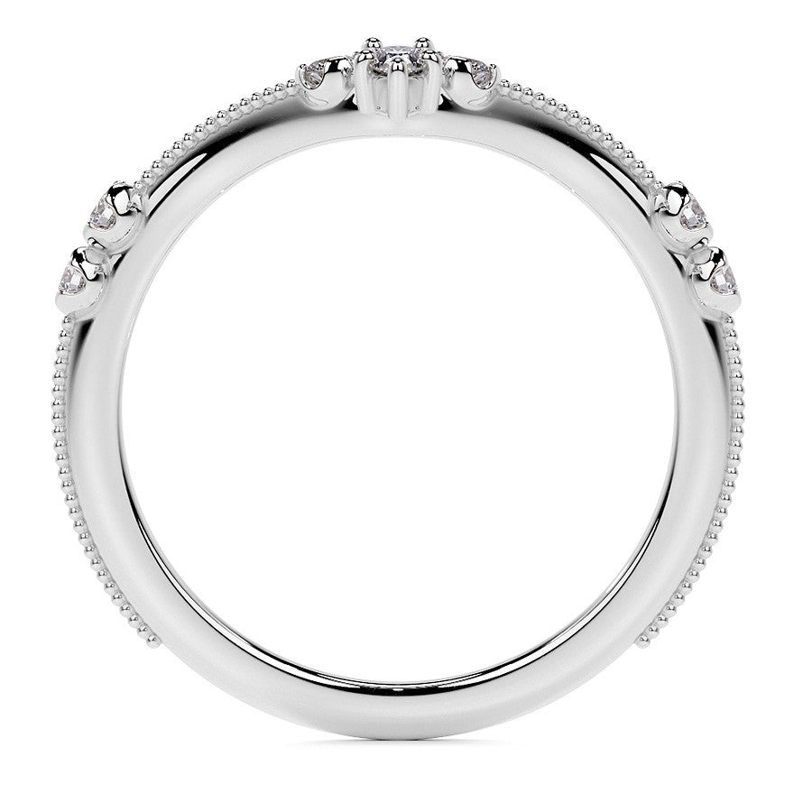 Petite Marquise and Round Brilliant Moissanite Engagement Ring with Milgra