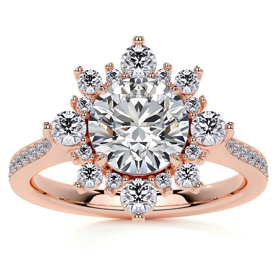 Round Sunburst Inspired Moissanite Engagement Ring
