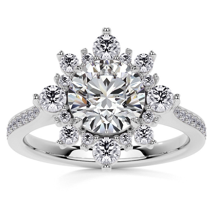 Round Sunburst Inspired Moissanite Engagement Ring