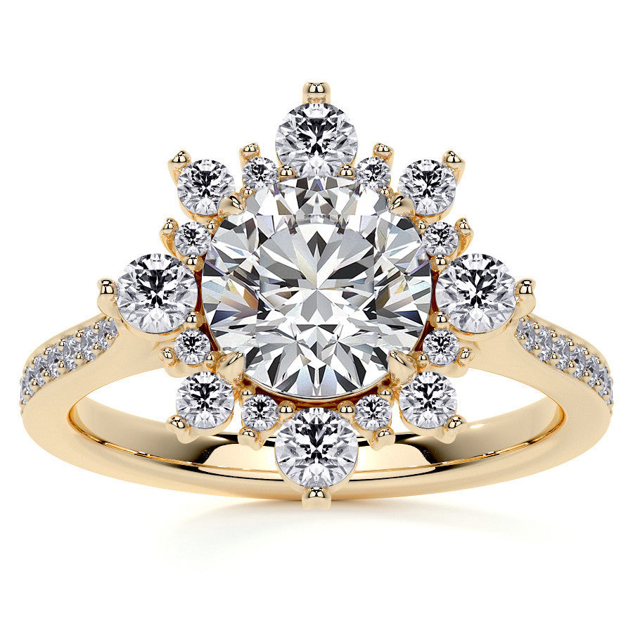 Round Sunburst Inspired Moissanite Engagement Ring