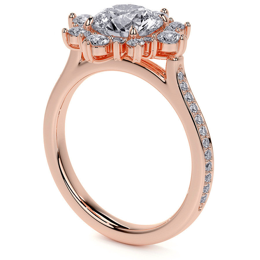 Round Sunburst Inspired Moissanite Engagement Ring