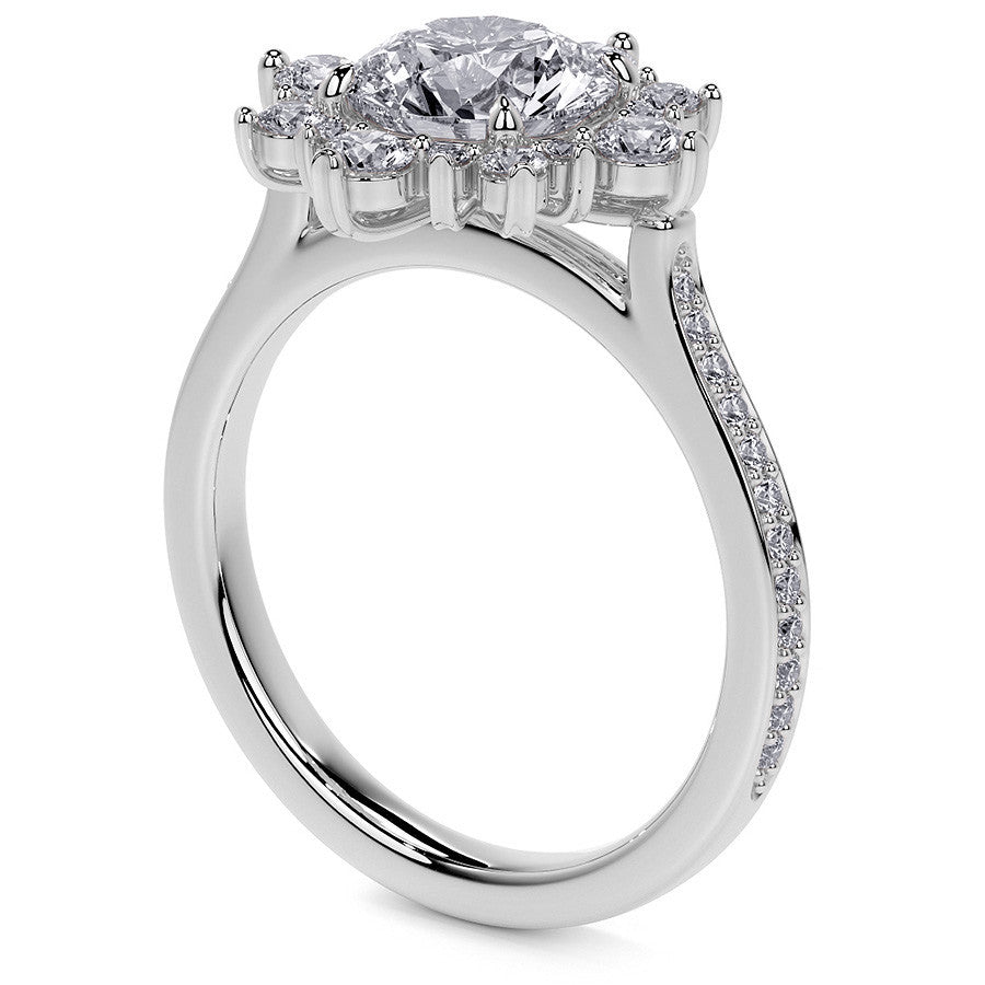 Round Sunburst Inspired Moissanite Engagement Ring