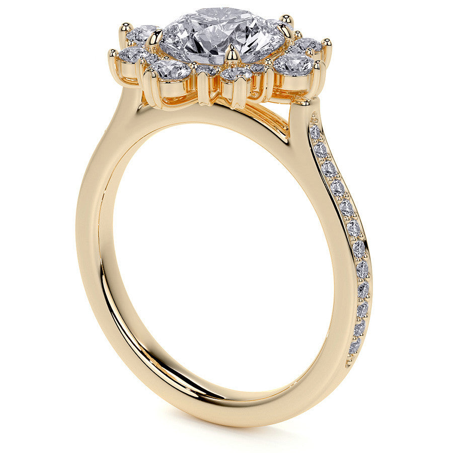 Round Sunburst Inspired Moissanite Engagement Ring