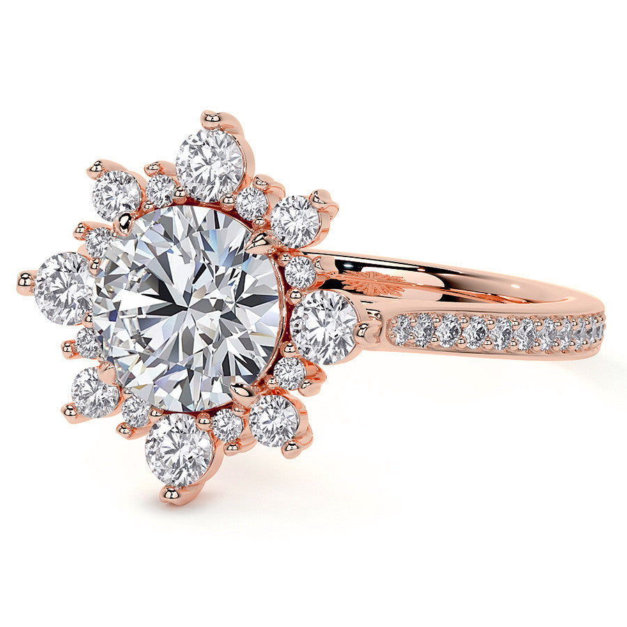 Round Sunburst Inspired Moissanite Engagement Ring