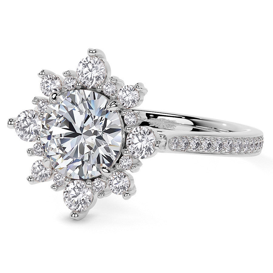 Round Sunburst Inspired Moissanite Engagement Ring