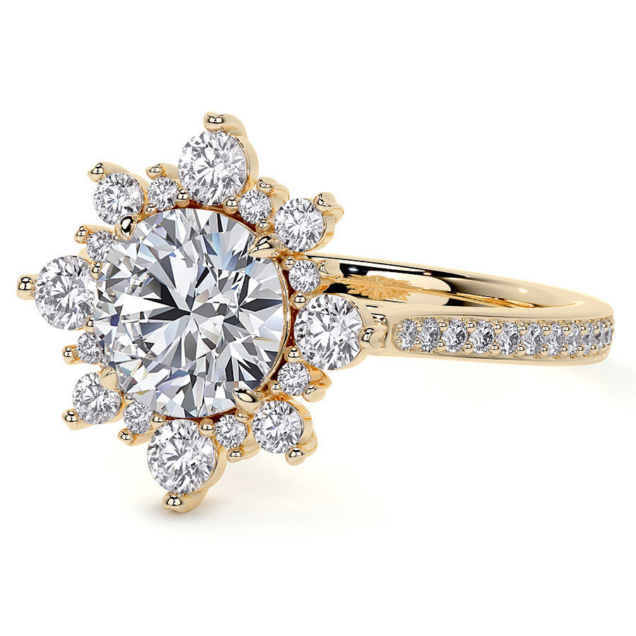 Round Sunburst Inspired Moissanite Engagement Ring