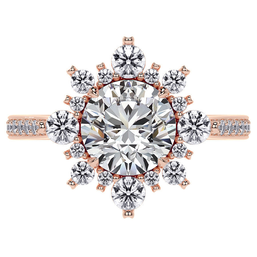 Round Sunburst Inspired Moissanite Engagement Ring