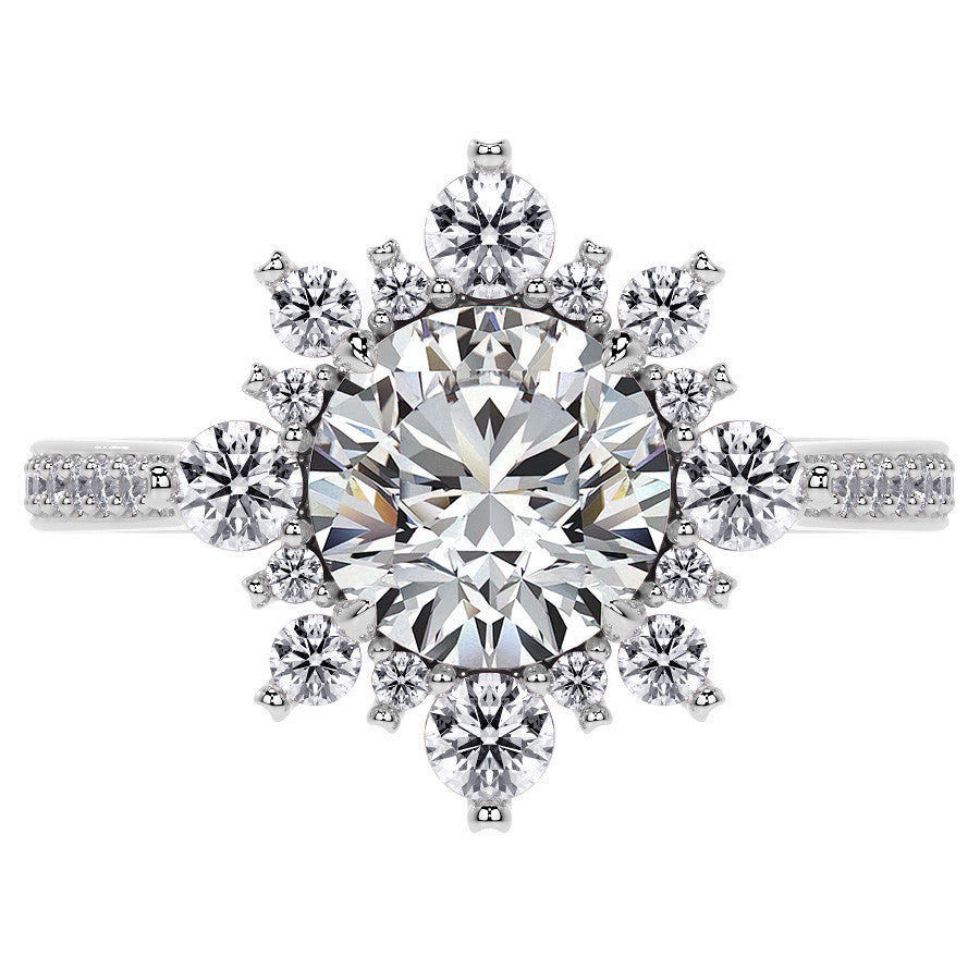 Round Sunburst Inspired Moissanite Engagement Ring