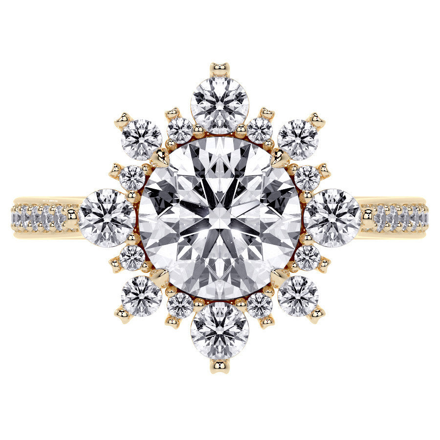 Round Sunburst Inspired Moissanite Engagement Ring