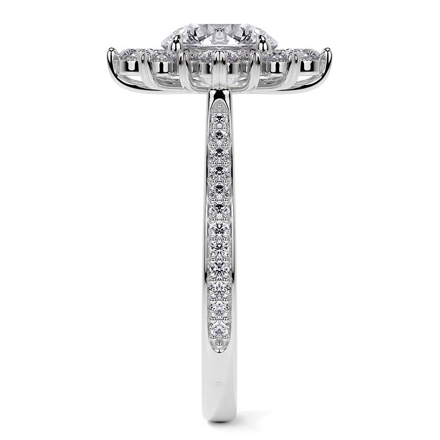 Round Sunburst Inspired Moissanite Engagement Ring